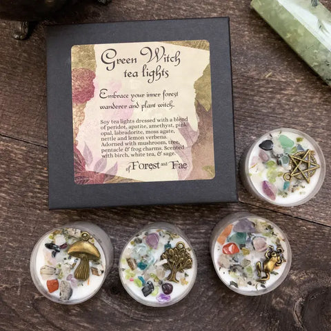 Green Witch Tea Light Candle Set