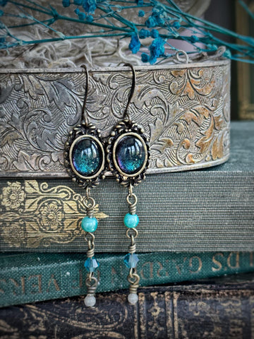 Julia's Sweet Oval Drop Earrings in Peacock Blue