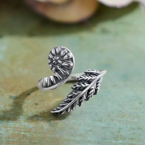 Silver Adjustable Fern Ring