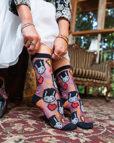 Bride of Frankenstein Shimmer Sheer Crew Sock