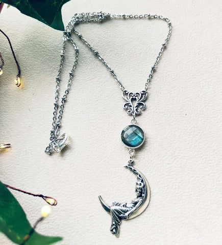Silver Labradorite Moon Fairy Necklace