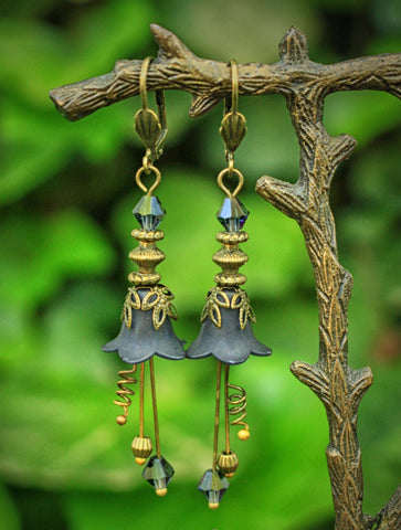 Prussian Blue Lucite Flower Earrings