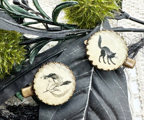 Alligator Clip Set - Vintage Cat and Broom Lady
