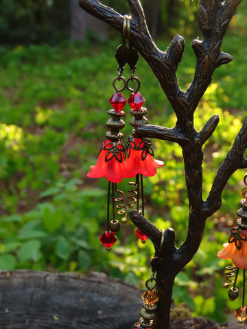 Red Lucite Flower Earrings