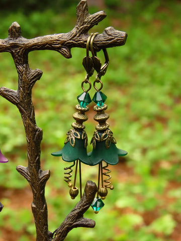 Green Lucite Flower Earrings