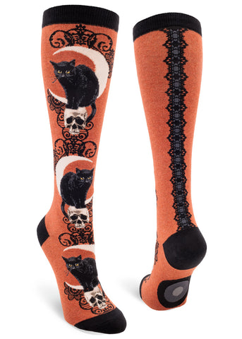 Sienna Black Cat Moon Knee High Socks