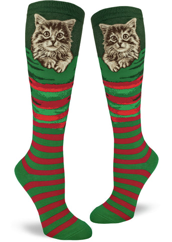 Christmas Kitten Knee Socks