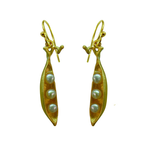 Petite Pea Pod Drop Earrings in Gold