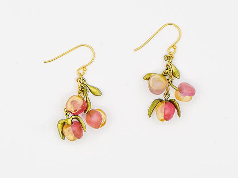 Peach Blossom 3 Drop Wire Earrings