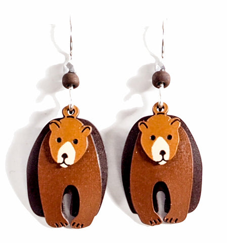 Brown Bear Triple Layer Hand Painted Copper Earrings