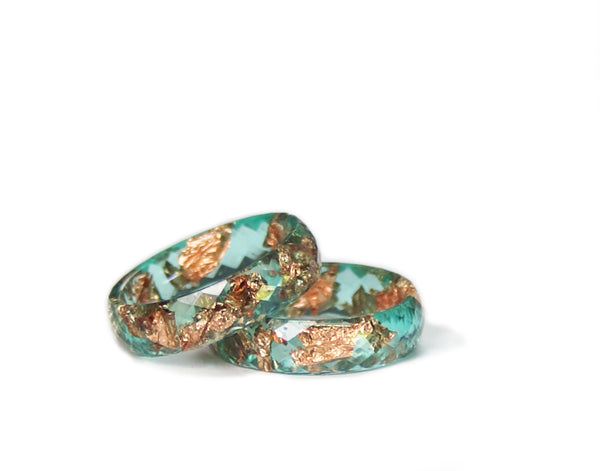 Raspberry and Gold Flake Resin Ring, Size 5-9