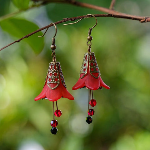 Firebird Scarlet and Black Flower Earrings