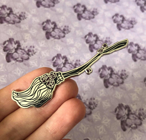 Peony Broomstick enamel pin