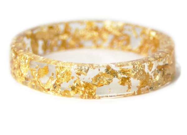 Resin Bangle With Golden Flakes Black and Gold Bangle Metal 