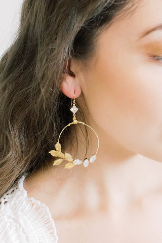 Golden Leaf Cluster Statement Earrings