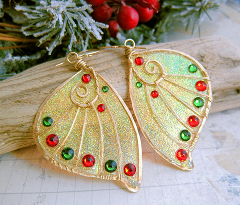 Gold Sparkle Faery Wing Earrings