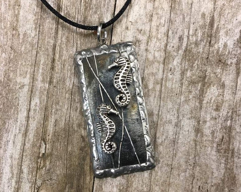 Seahorses on Dichroic Glass and Pewter Pendant