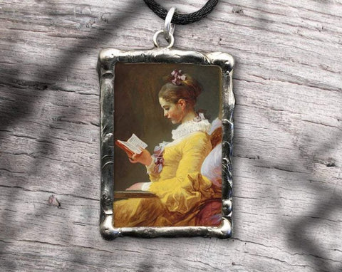 Woman Reading Pendant with Quote