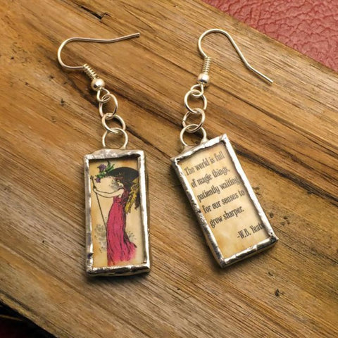 Glass Fairy Earrings with Yeats Quote