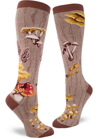 Mushroom Knee High Socks, Brown