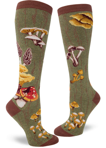 Mushroom Knee High Socks, Moss