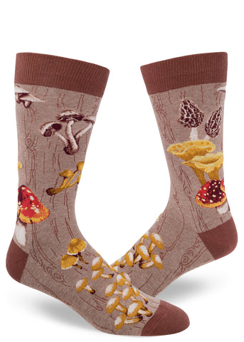 Men's Mushroom Crew Socks, Brown