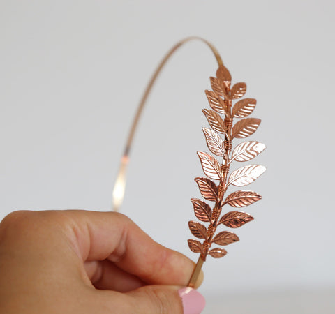 Simple Rose Gold Goddess Leaf Headband