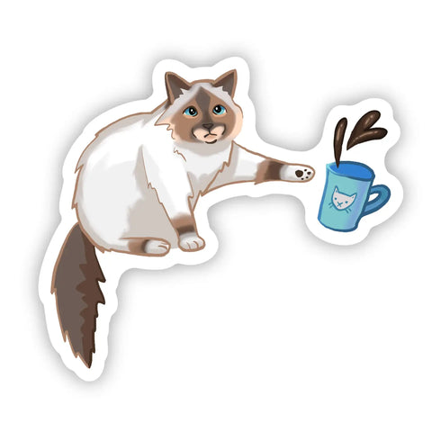Cat Knocking Over Coffee Sticker
