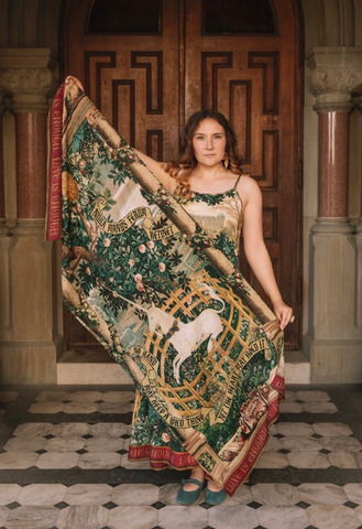 Wildheart Bohemian Scarf w/ Florals, Unicorn & Castle Print