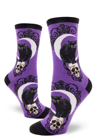 Purple Black Cat Crew Socks