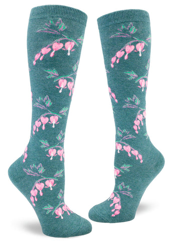 Bleeding Heart Flower Knee-High Socks