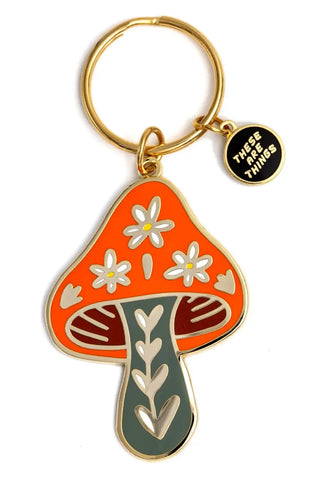 Floral Mushroom Enamel Keychain