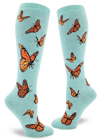 Monarch Butterfly Knee-High Socks, Heather Verdigris