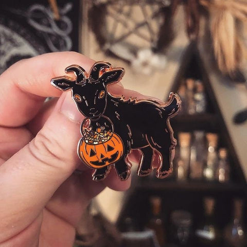 Baby Goat with Pumpkin Pail Enamel Pin