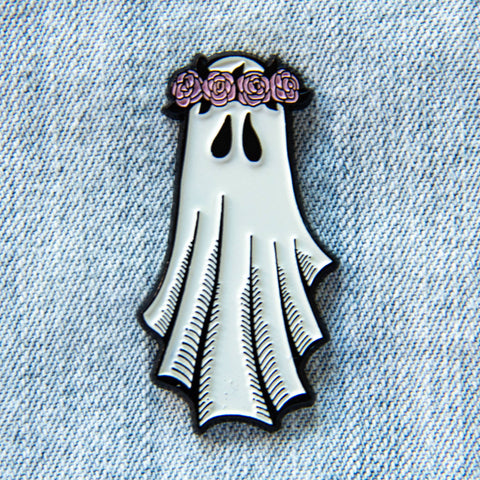 Flower Crown Ghost Enamel Pin