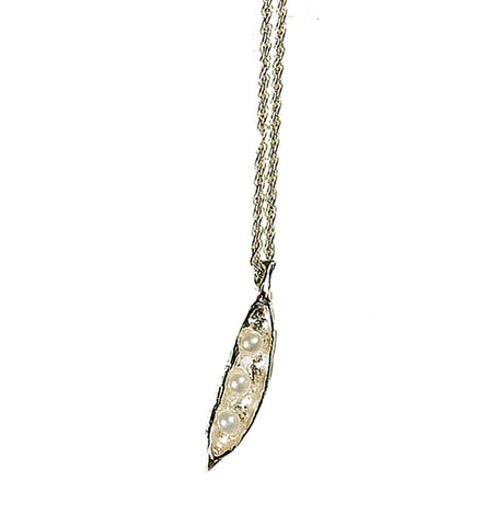 Petite Pea Pod Necklace with Three Pearls