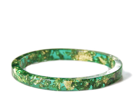 Gold Flake Stacking Resin Bracelet -- Green