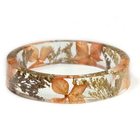 Peach and Gold Flowers Resin Bracelet
