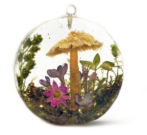 Mushroom Flower Garden Resin Pendant