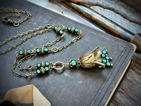 Vintage Fairy Bell Necklace -- Forest Teal