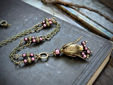 Vintage Fairy Bell Necklace -- Soft Rose
