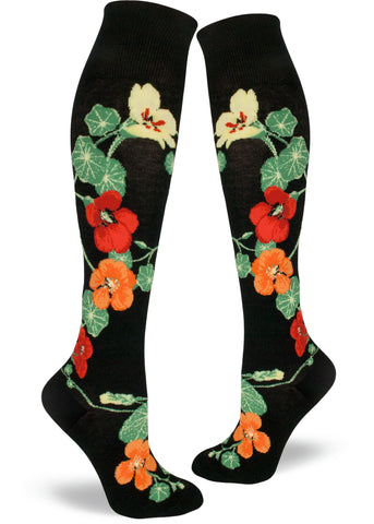 Nasturtiums Black Knee High Socks
