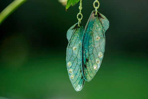 Fairy Wing Earrings - Teal Iridescent