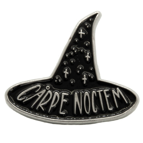 "Carpe Noctem" Witch Hat Silver Enamel Pin