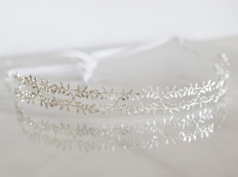 Delicate Silver Fern Leaf Crown - Tie Headband, Crown