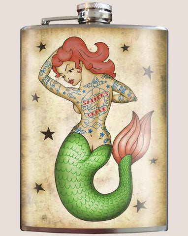 Tattooed Mermaid Flask with Funnel