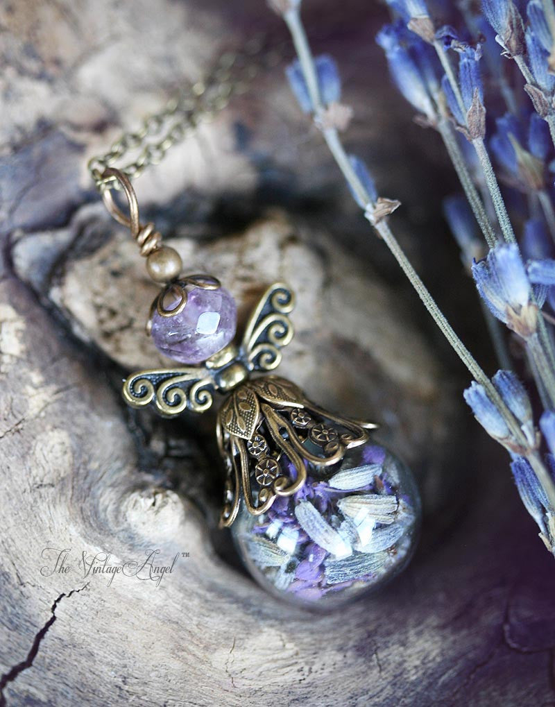 lavender flower fairy ornament Lavender Faerie Necklace by The Vintage Angel