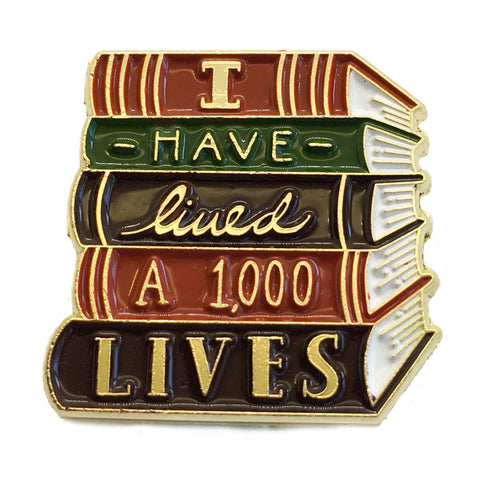 "I Have Lived A Thousand Lives" Book Enamel Pin in Gold