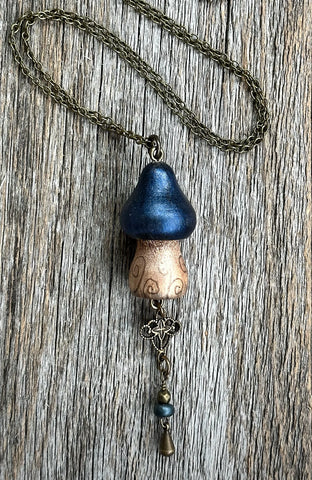 Midnight Shimmer Mushroom Necklace