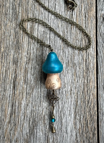 Peacock Jewel Mushroom Necklace